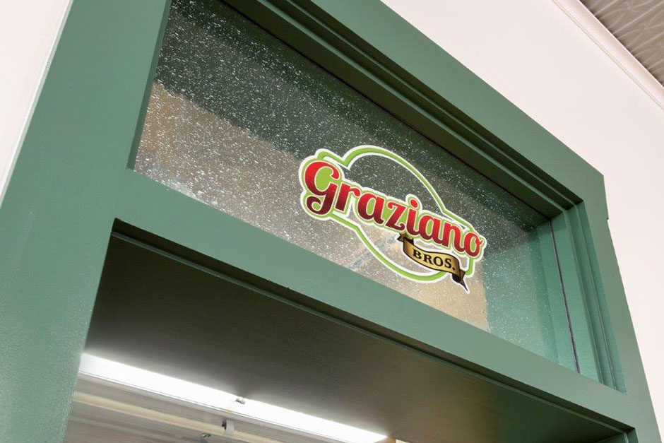 Grazianos Bros logo on window