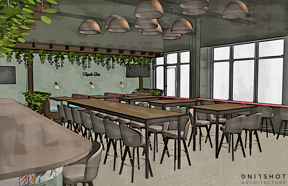 Interior rendering of seating area of The Tequila Bar