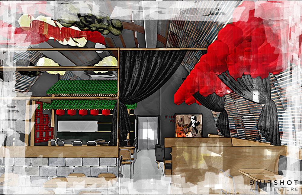 Fong's Pizza interior rendering relocation project